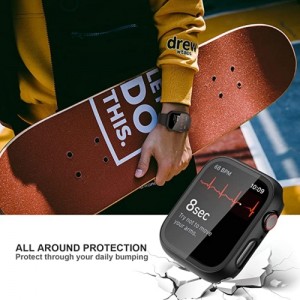VEMOSUN Watch Tempered Glass Screen Protector for Apple Watch Series 7 41mm, Slim Protector Bumper Full Coverage Hard PC Cover HD Slim Case for iWatch 41mm Accessories, Clear + Clear