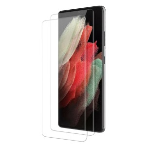 Screen Protector For Samsung Galaxy S21 Ultra 6.8-Inch 9H Hardness HD Clear Anti Scratch Ultrasonic Fingerprint Support 3D Curved UV Tempered Glass